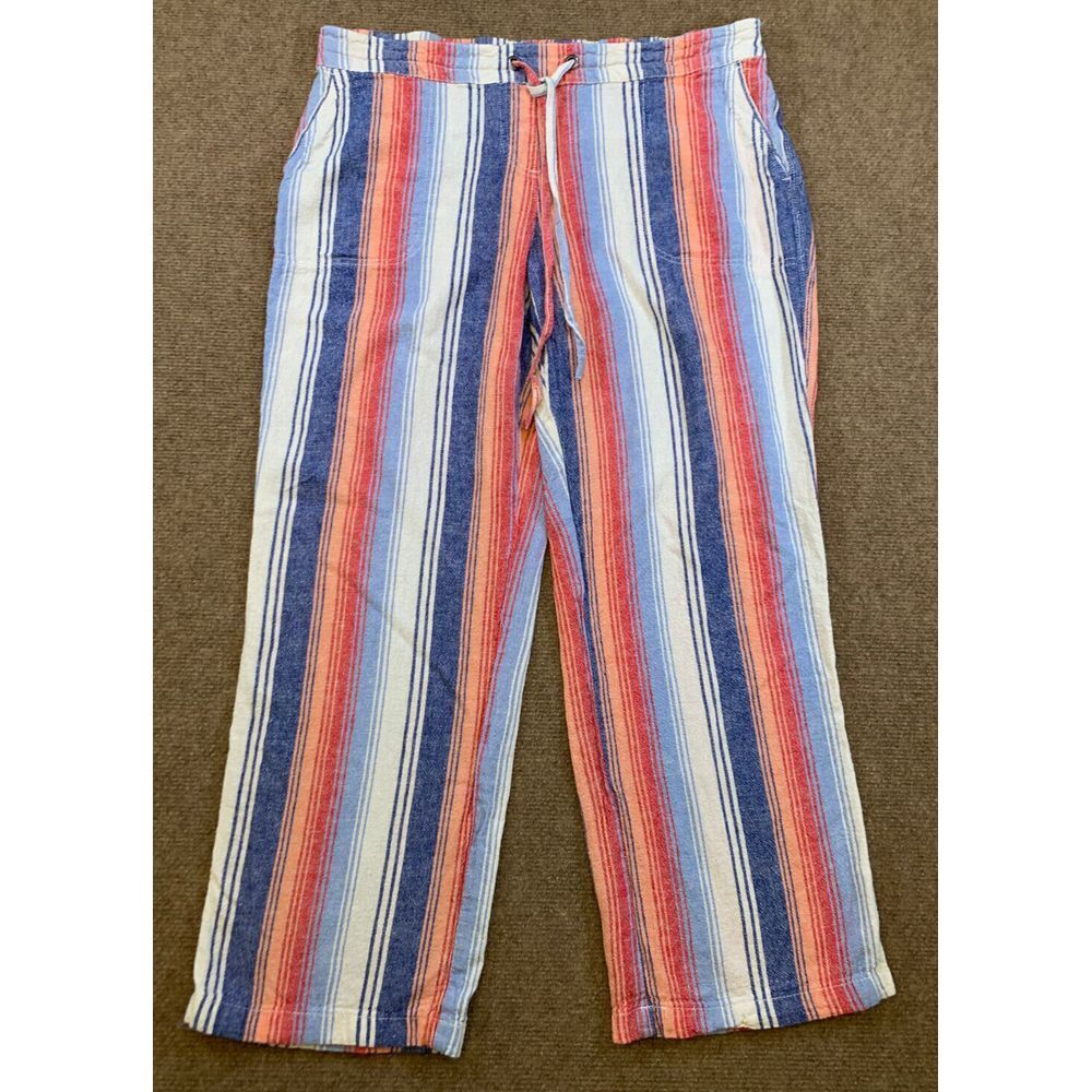 Per Se Wide Leg Linen Pants Womens L Mid-Rise Cropped Ankle Lounge